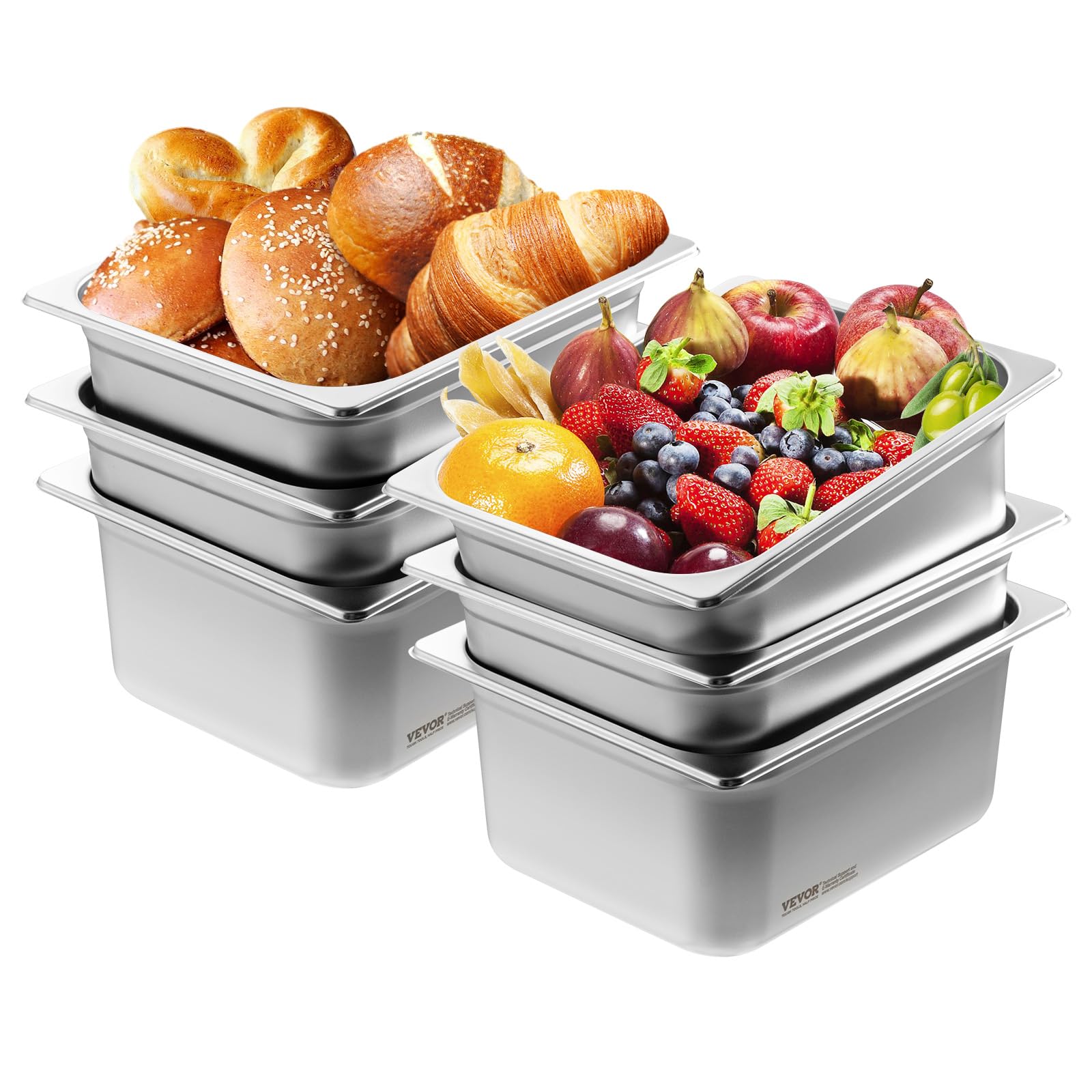 Foto 1 | Sartenes Para Alimentos Vevor De Acero Inoxidable, Tamaño 1/2, 6 Pulgadas De Profundidad Y 0,8 Mm - Venta Internacional