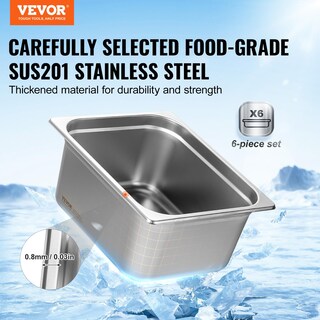 Foto 3 | Sartenes Para Alimentos Vevor De Acero Inoxidable, Tamaño 1/2, 6 Pulgadas De Profundidad Y 0,8 Mm - Venta Internacional