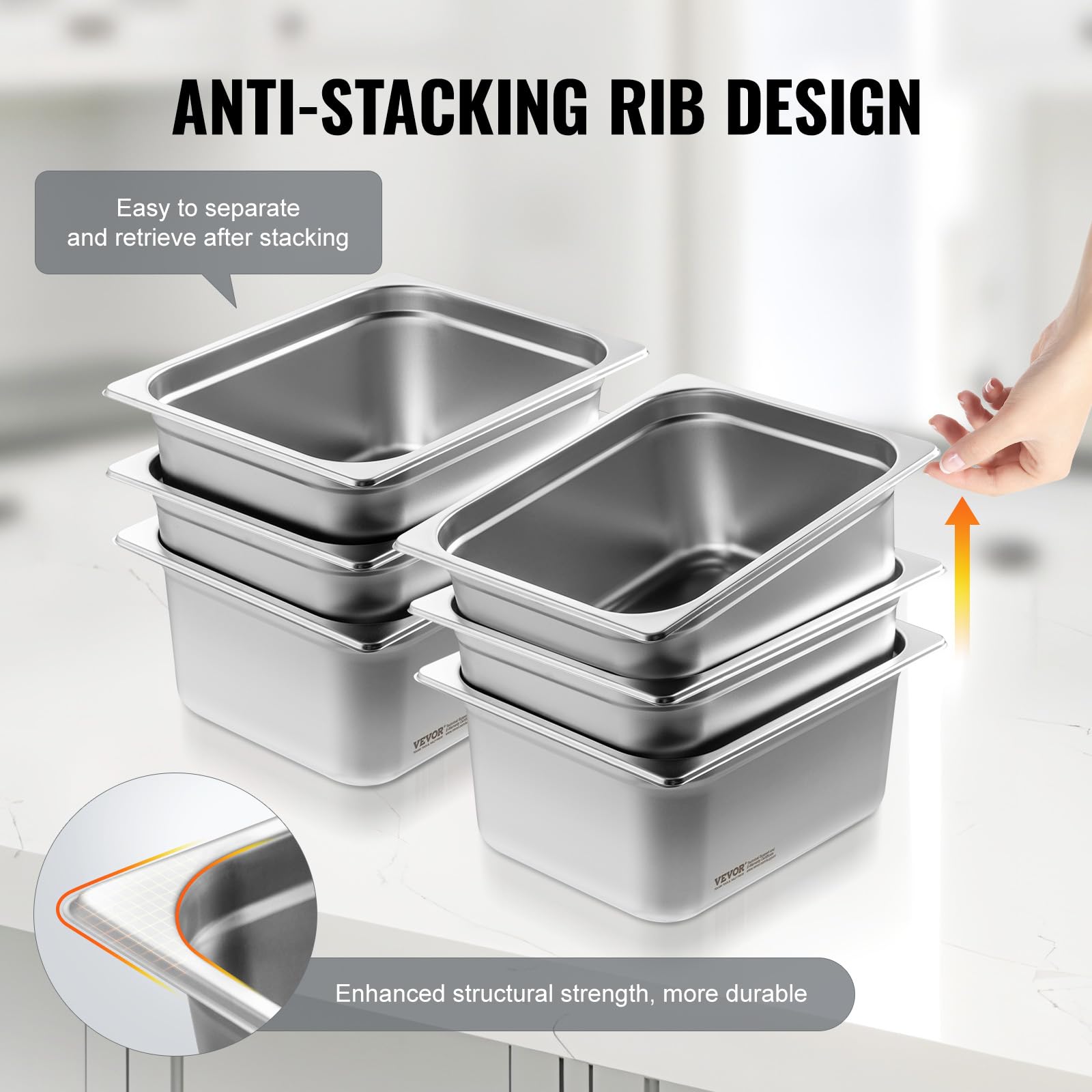 Foto 5 | Sartenes Para Alimentos Vevor De Acero Inoxidable, Tamaño 1/2, 6 Pulgadas De Profundidad Y 0,8 Mm - Venta Internacional