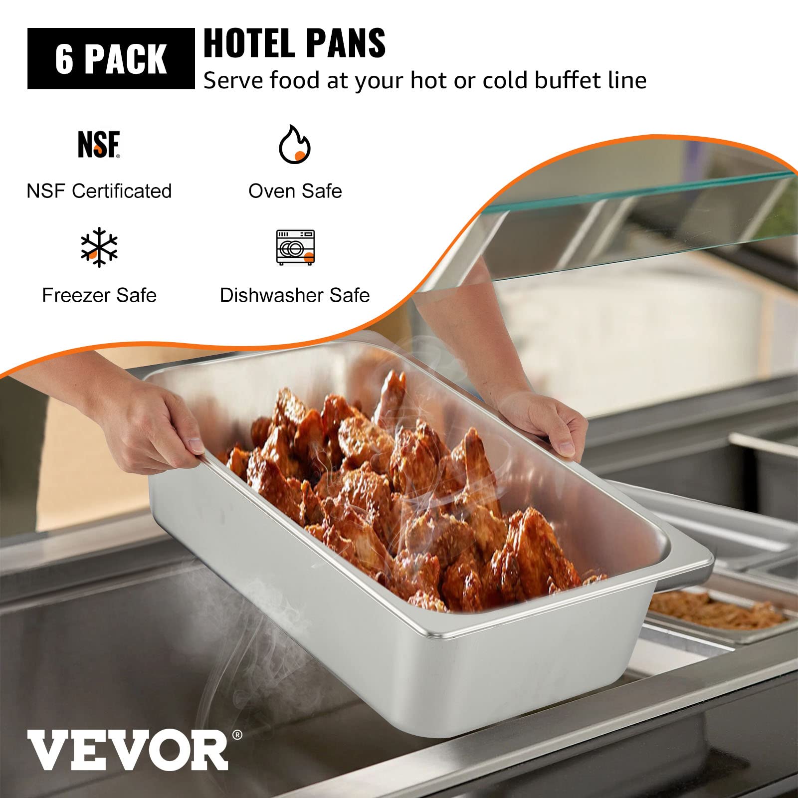 Foto 2 | Bandejas para Mesa de Vapor Vevor de Acero Inoxidable 6 Piezas - Venta Internacional