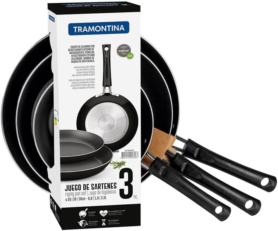 Foto 4 pulgar | Juego De 3 Sartenes Tramontina Chelsea 20199007 20 26 30 Cm Aluminio Negro