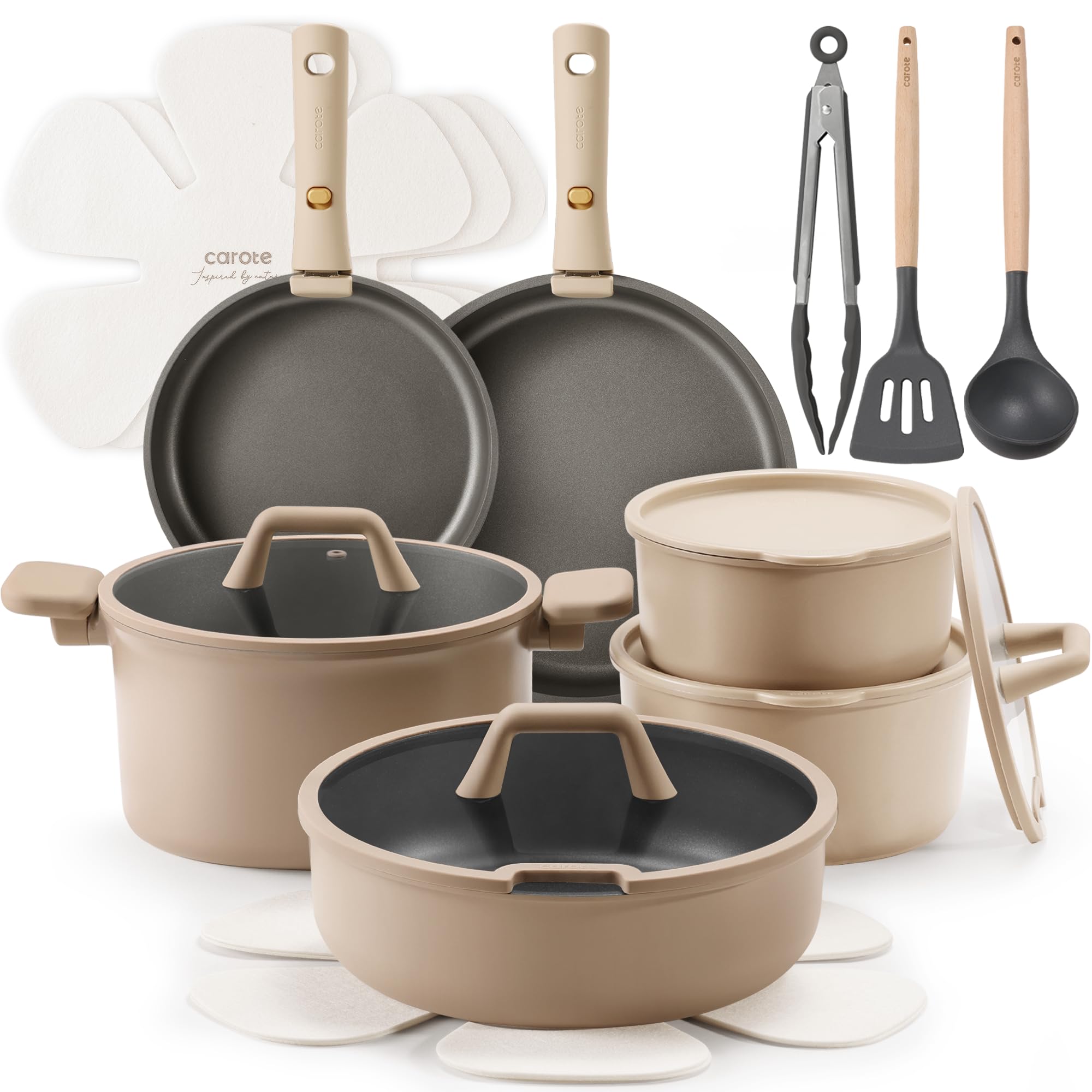 Juego De Utensilios De Cocina Carote, Antiadherentes, 21 Piezas, Con Mango Desmontable - Venta Internacional.