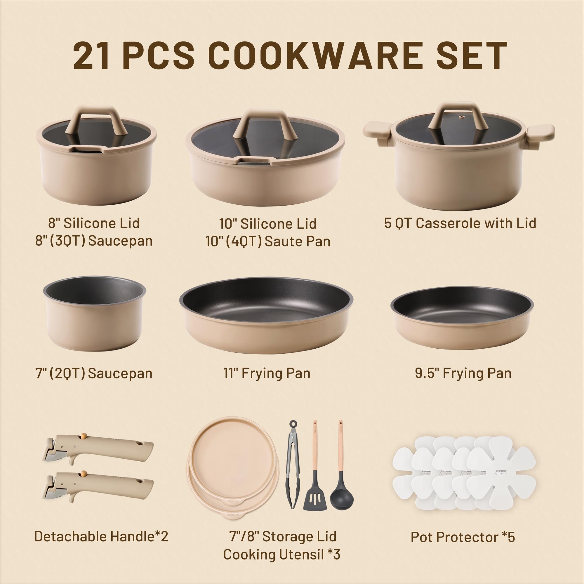 Foto 2 | Juego De Utensilios De Cocina Carote, Antiadherentes, 21 Piezas, Con Mango Desmontable - Venta Internacional.