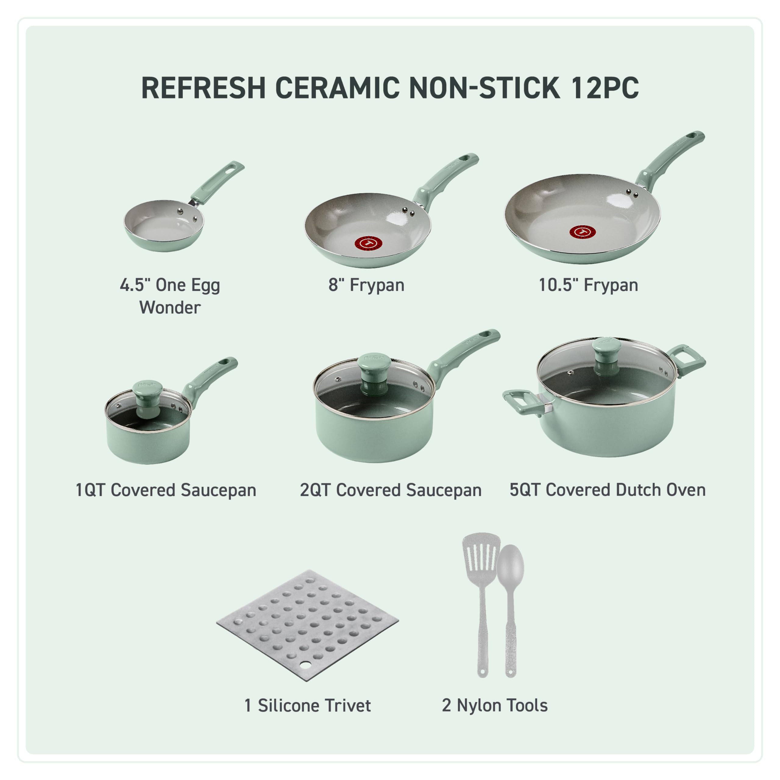Foto 3 pulgar | Juego De Utensilios De Cocina T-fal Refresh De Cerámica Antiadherente, 12 Piezas - Venta Internacional.
