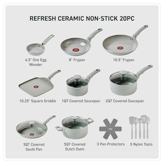 Foto 2 | Juego De Utensilios De Cocina T-fal Refresh Ceramic, 20 Piezas, Con Utensilios, Color Gris Luna - Venta Internacional.