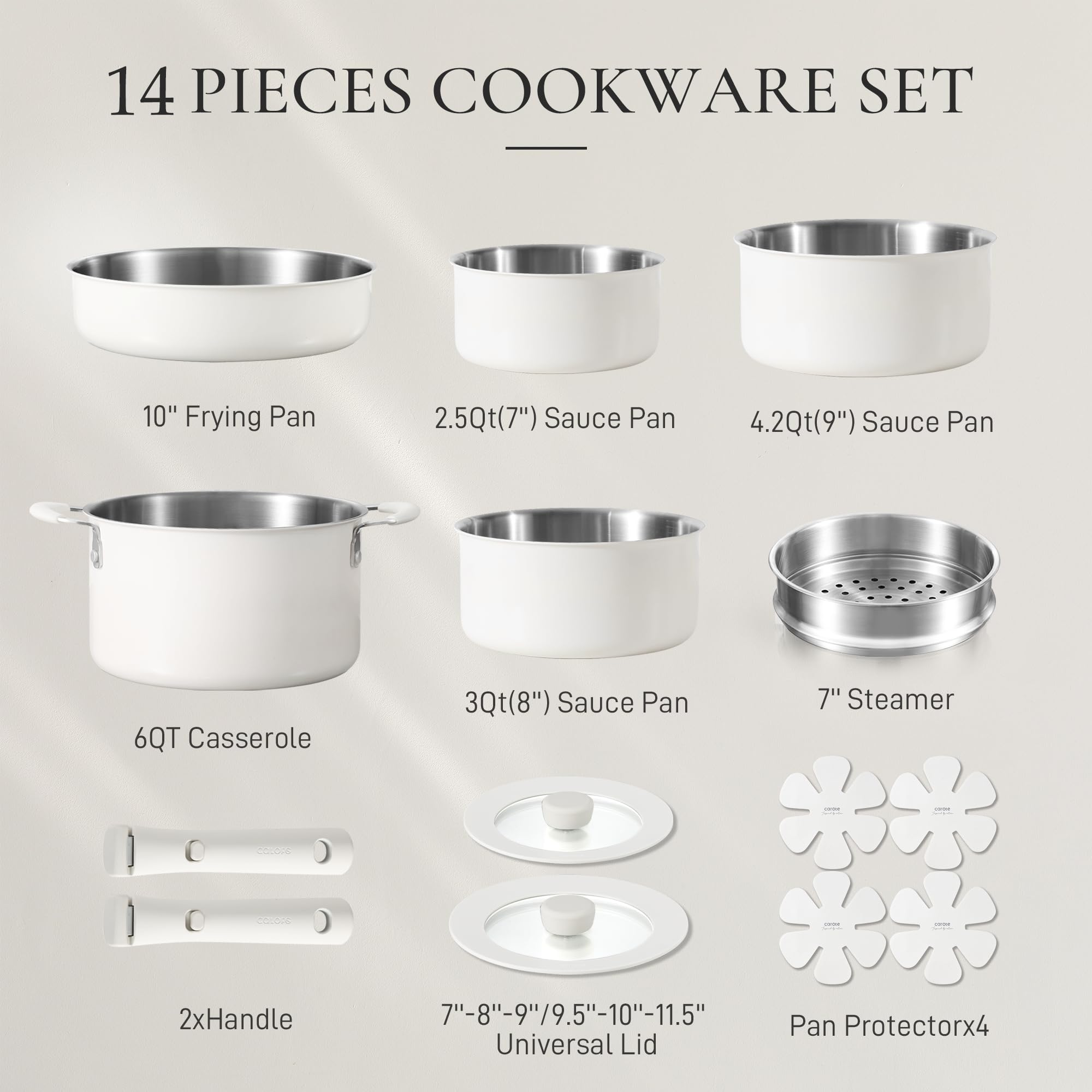 Foto 3 pulgar | Juego De Utensilios De Cocina Carote De Acero Inoxidable, 14 Piezas, Blanco De Inducción - Venta Internacional.