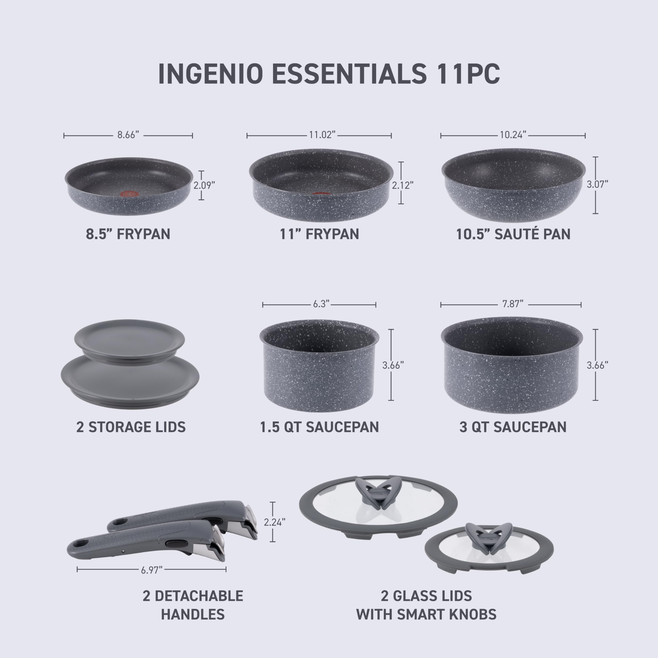 Foto 3 pulgar | Juego De Utensilios De Cocina T-fal Ingenio Essentials De 11 Piezas, Granito Gris - Venta Internacional.
