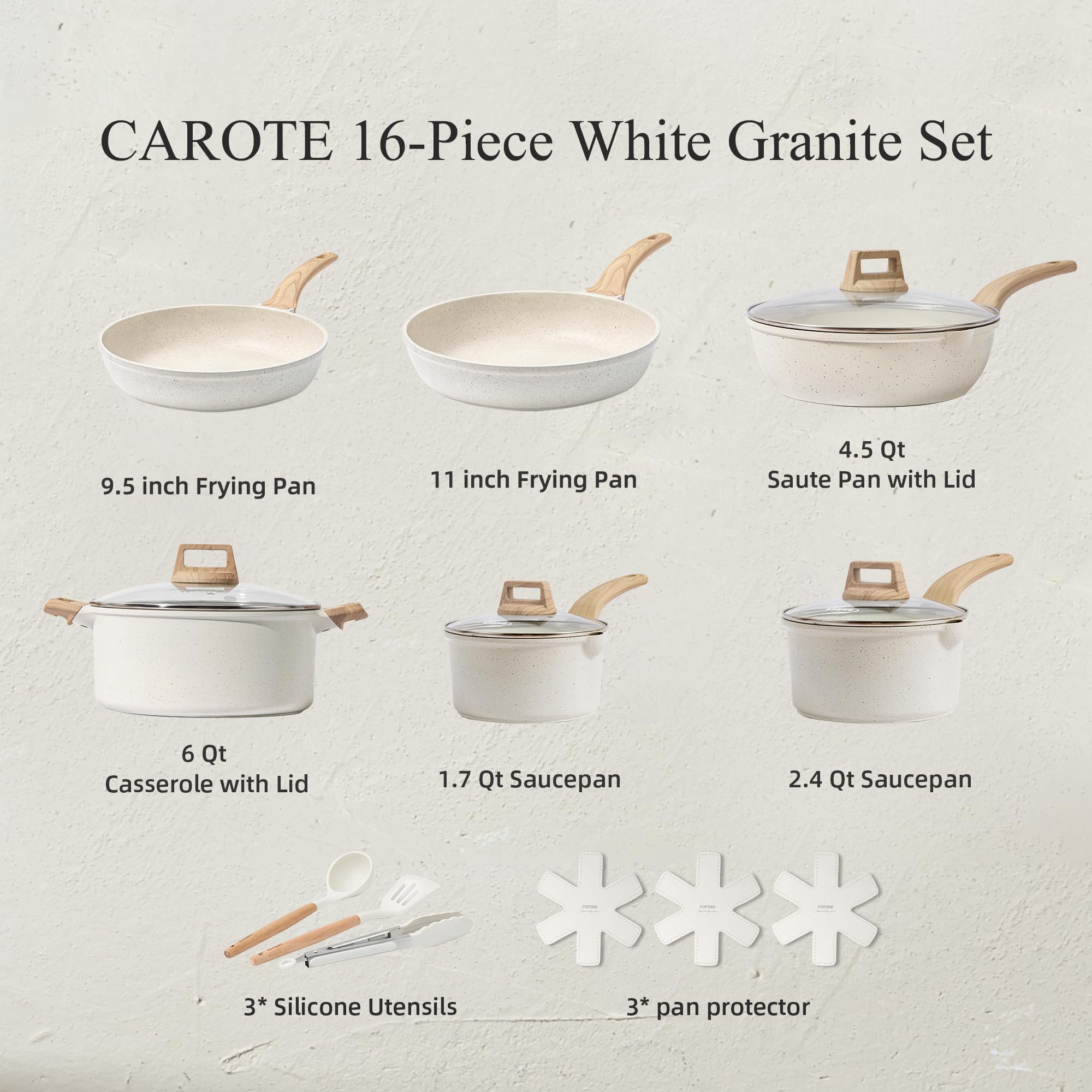 Foto 3 pulgar | Set De Utensilios De Cocina Carote De Granito Blanco Antiadherente 16 Piezas - Venta Internacional.