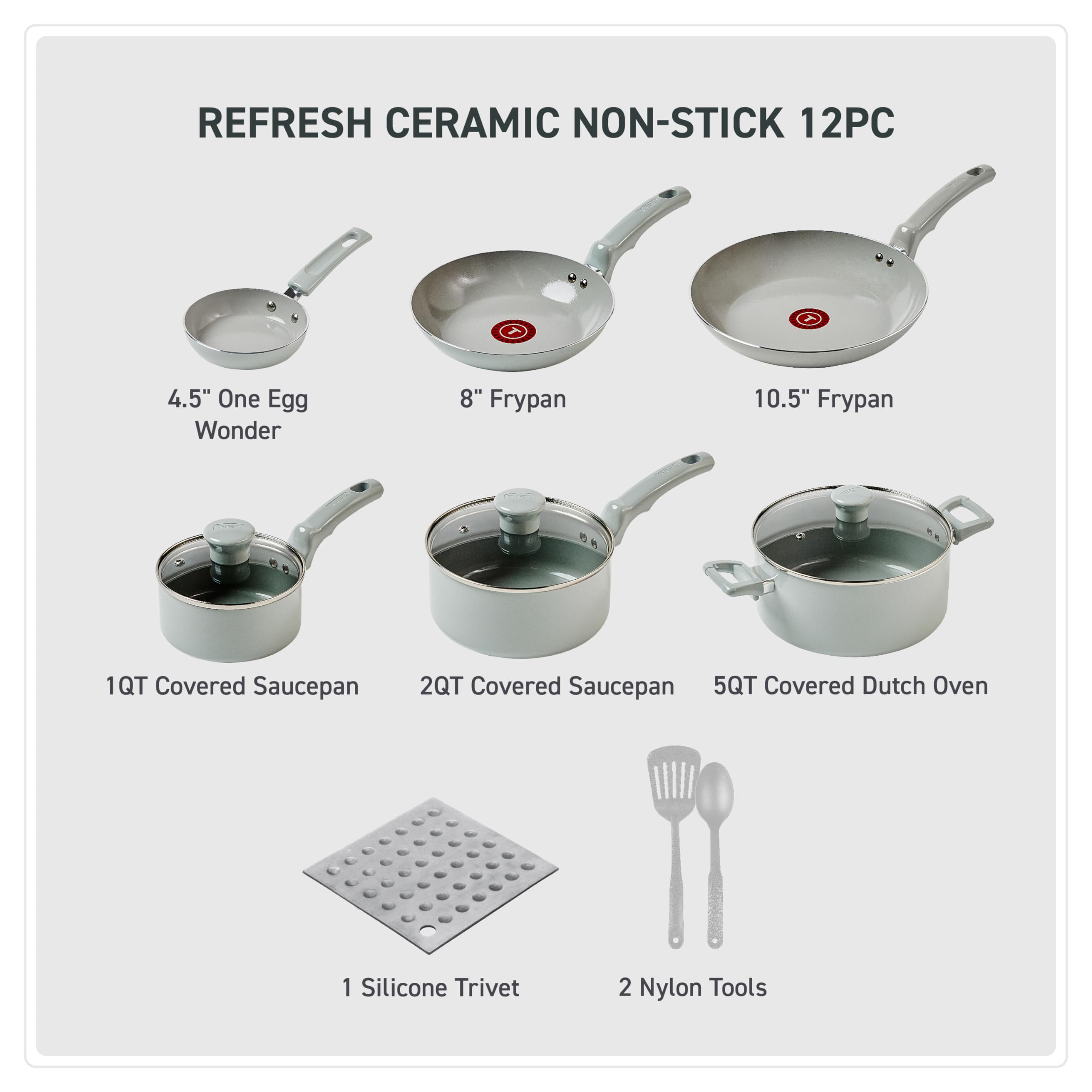Foto 3 pulgar | Juego De Utensilios De Cocina T-fal Refresh De Cerámica Antiadherente, 12 Piezas - Venta Internacional.