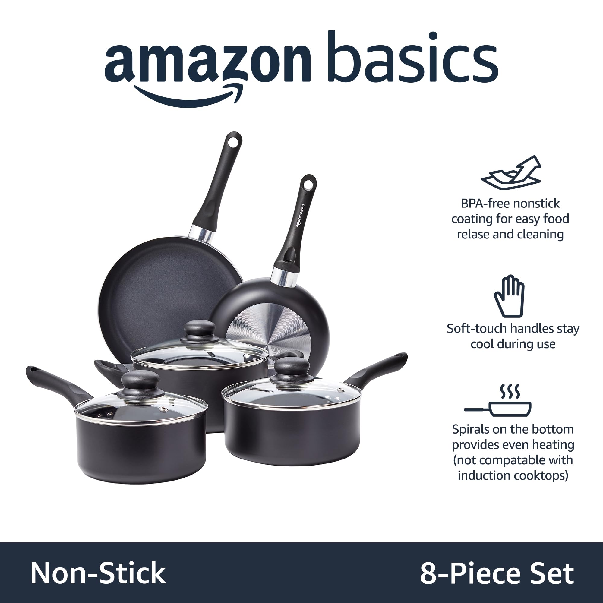 Foto 3 pulgar | Juego De Utensilios De Cocina Amazon Basics Antiadherentes De 8 Piezas, Color Negro - Venta Internacional.