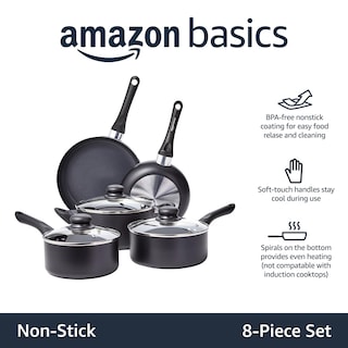 Foto 2 | Juego De Utensilios De Cocina Amazon Basics Antiadherentes De 8 Piezas, Color Negro - Venta Internacional.