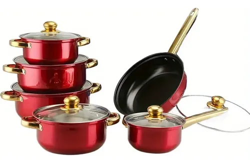 Foto 1 | Batería De Acero Inoxidable Roja 12 Pz Cooking Set Rojo