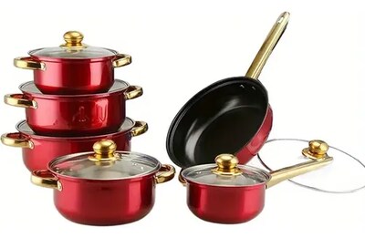 Foto 1 | Batería De Acero Inoxidable Roja 12 Pz Cooking Set Rojo