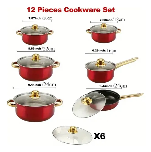 Foto 4 | Batería De Acero Inoxidable Roja 12 Pz Cooking Set Rojo