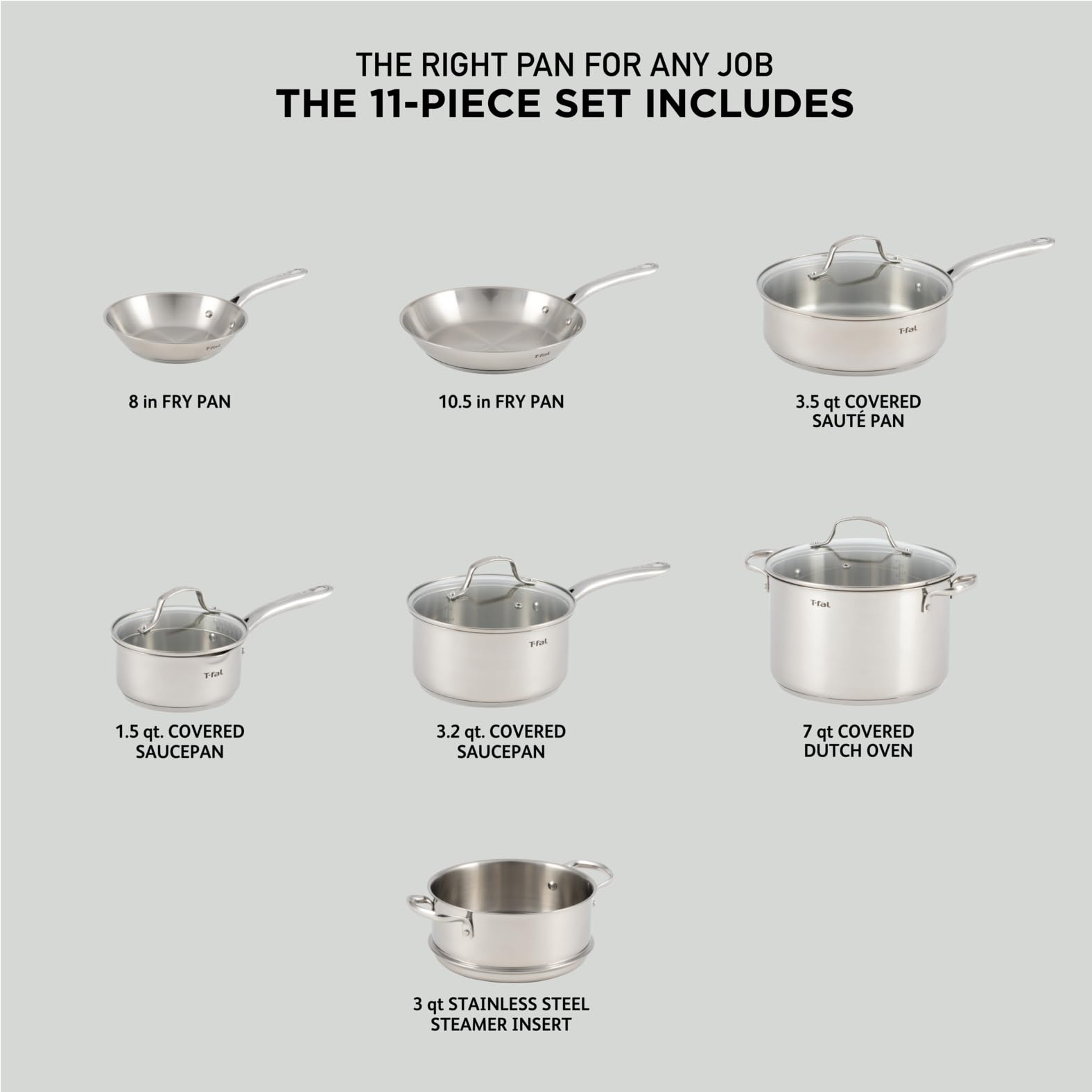 Foto 3 pulgar | Juego De Utensilios De Cocina T-fal De Acero Inoxidable, 11 Piezas, Aptos Para Inducción - Venta Internacional.