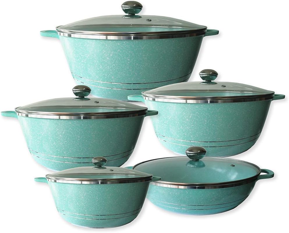 Foto 2 pulgar | Batería De Cocina De Aluminio Con Tapa Y Recubrimiento De Granito 10 Pz Verde