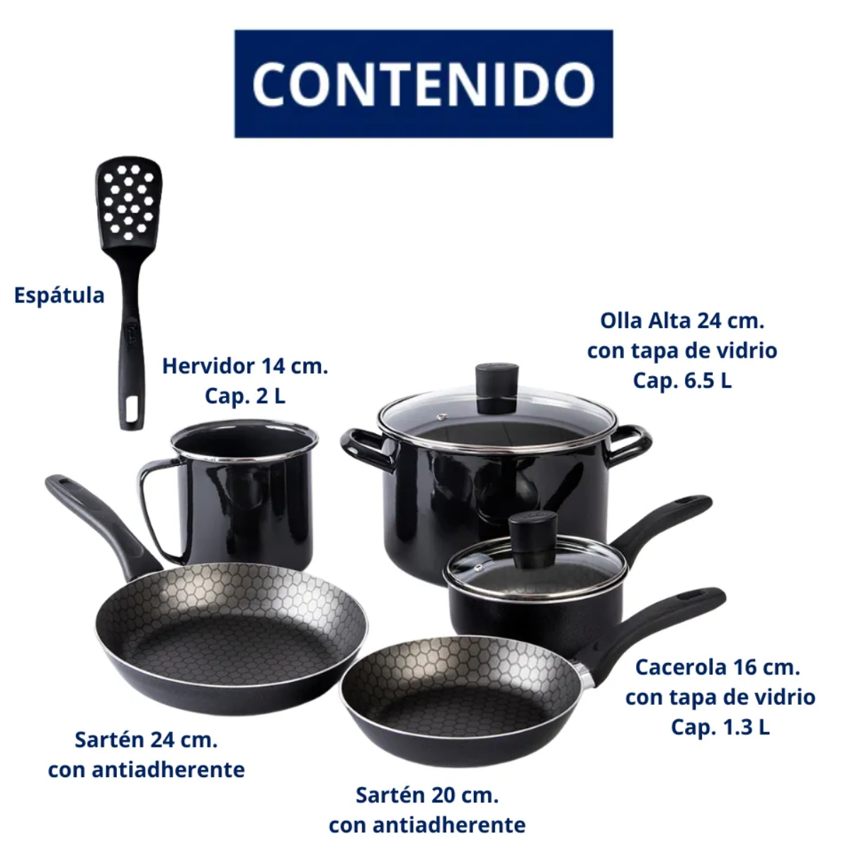 Foto 5 pulgar | Batería De Cocina Aluminio Con Antiadherente 8 Piezas Lab.g Negro