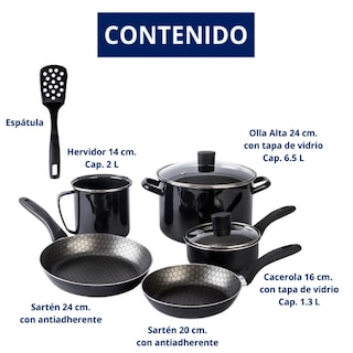 Foto 4 | Batería De Cocina Aluminio Con Antiadherente 8 Piezas Lab.g Negro