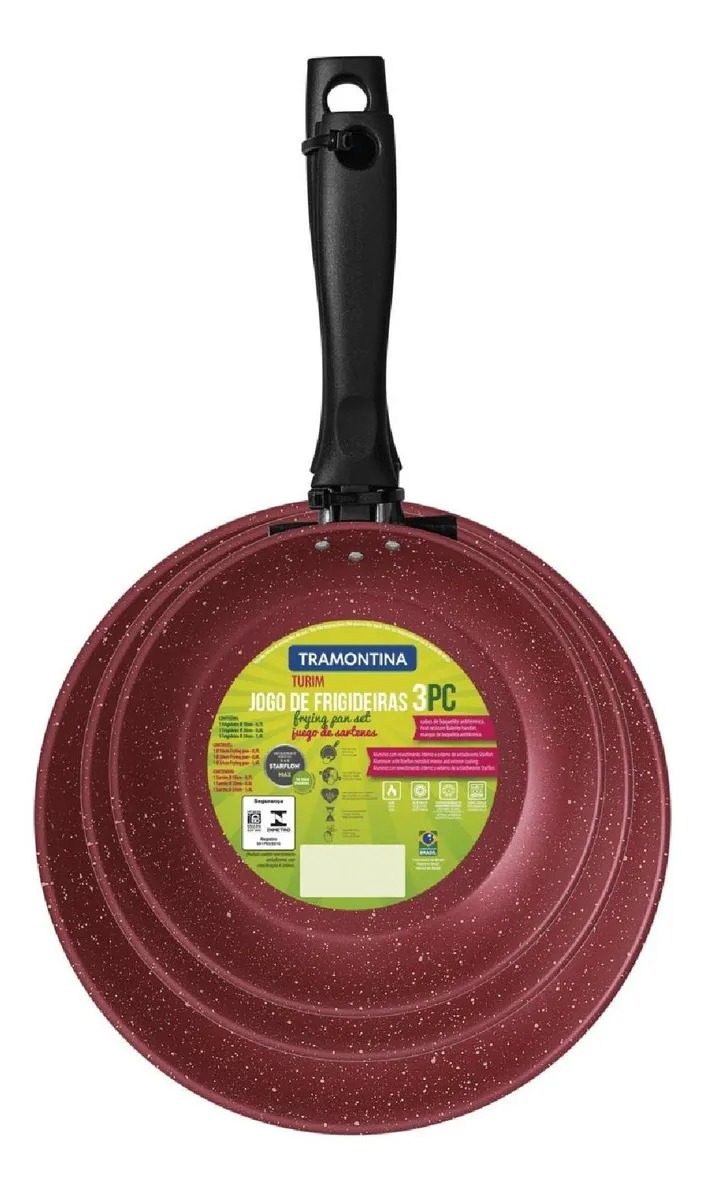 Foto 2 | Juego De 3 Sartenes Turim  18/20/24cm, Color Rojo/dorado Tramontina