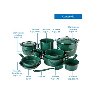 Foto 3 | Batería De Cocina Clásica De Peltre 12 Piezas Lab.g Verde