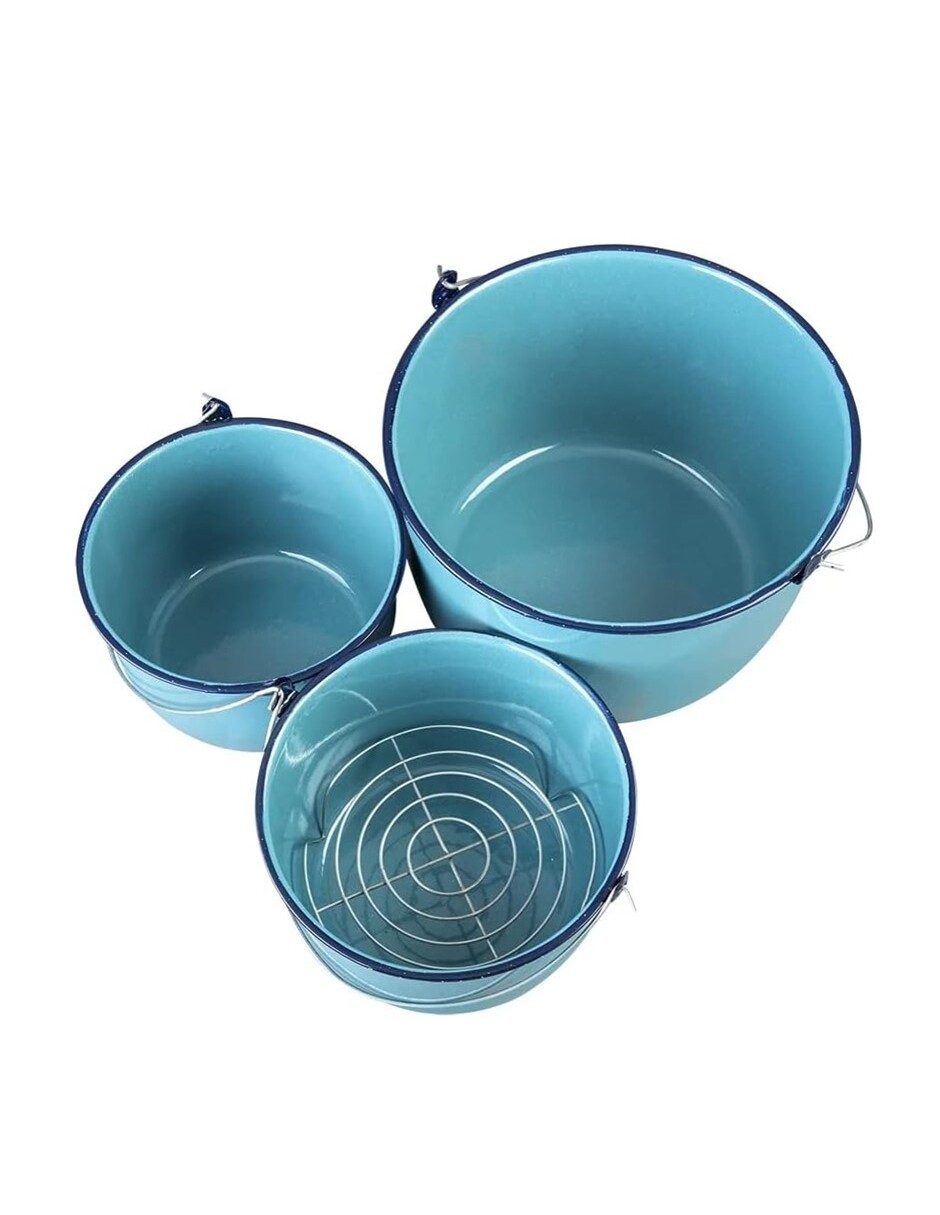 Foto 4 pulgar | Juego De Ollas Cinsa Clásicas De Peltre 7 Piezas Azul Turquesa La Mexicana Con Parrilla De Alambre