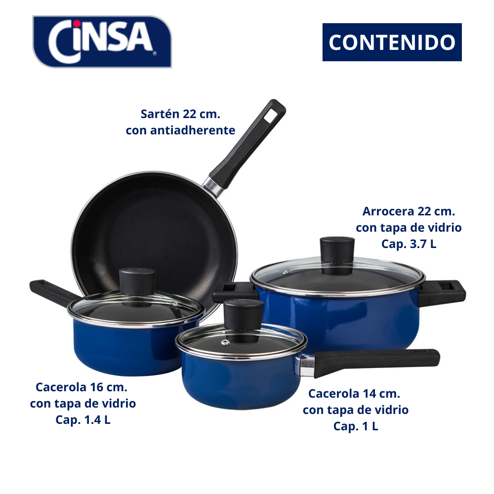 Foto 3 pulgar | Batería De Cocina Cinsa Brillante 7 Piezas Color Azul