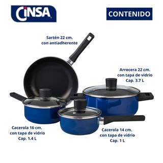 Foto 2 | Batería De Cocina Cinsa Brillante 7 Piezas Color Azul