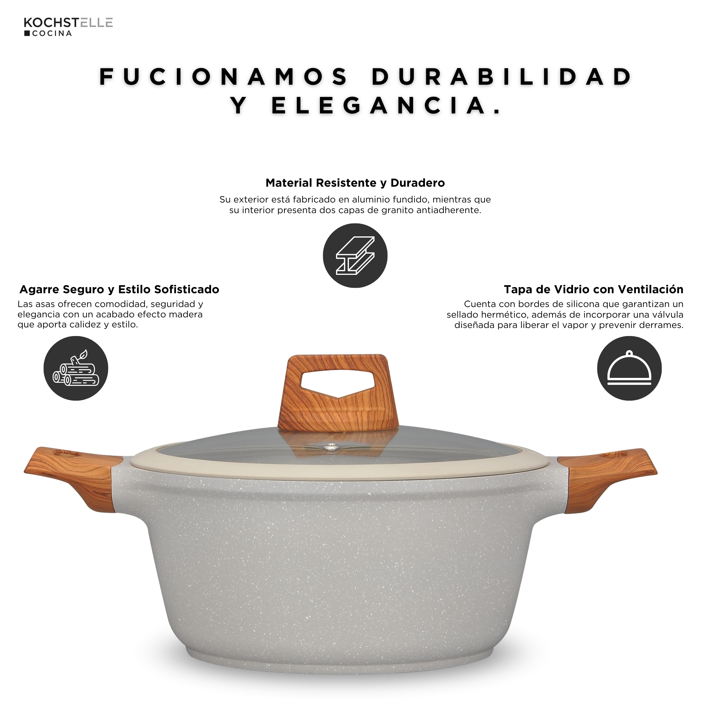 Foto 7 pulgar | Kochstelle Batería De Cocina Wood Color Blanco Mármol Antiadherente De 10 Piezas