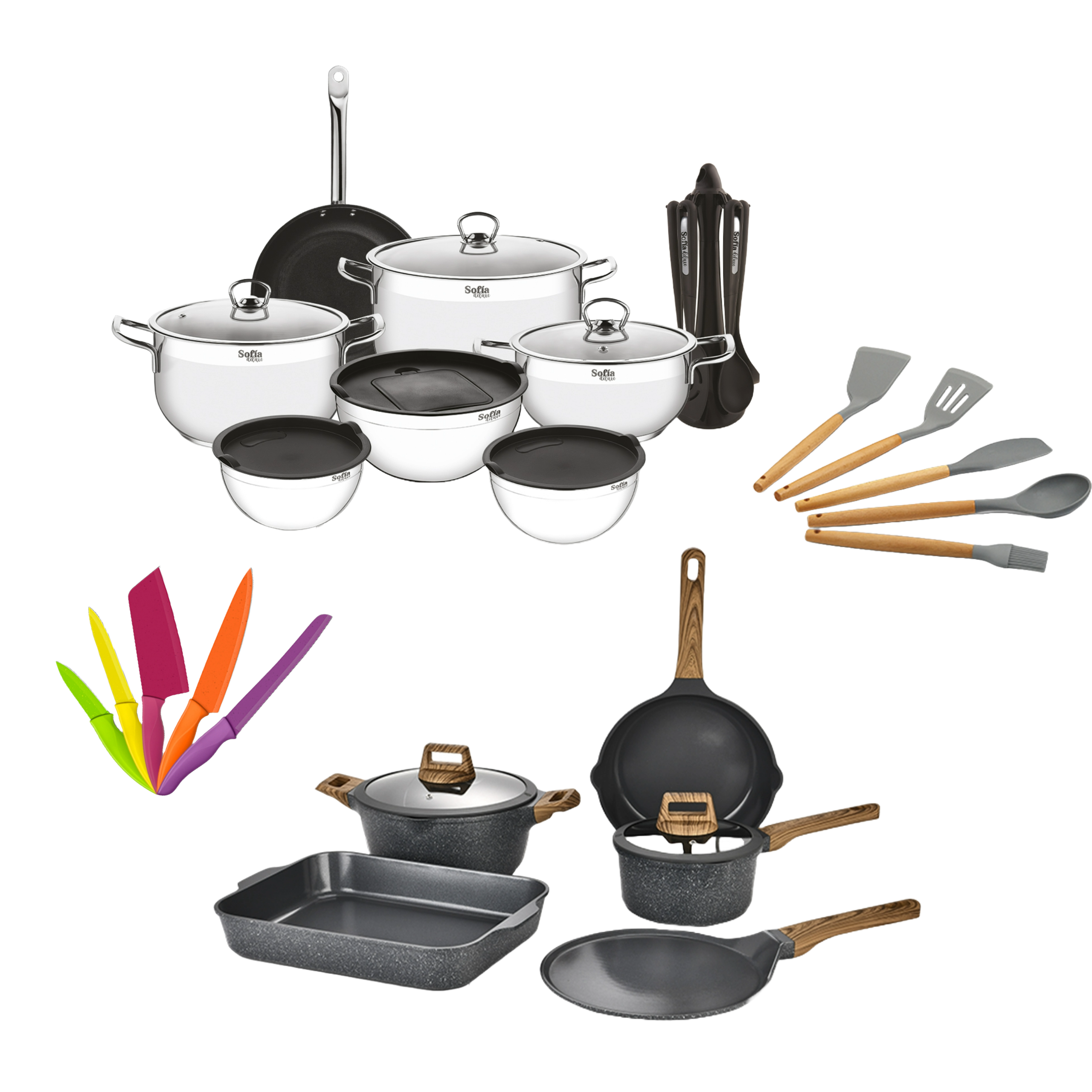 Foto 2 pulgar | Bateria De Cocina Sofia Ceramic 12 Pzs + Sofia Deluxe 22 Piezas + Set De Cuchillos 5 Piezas. 37 Piezas