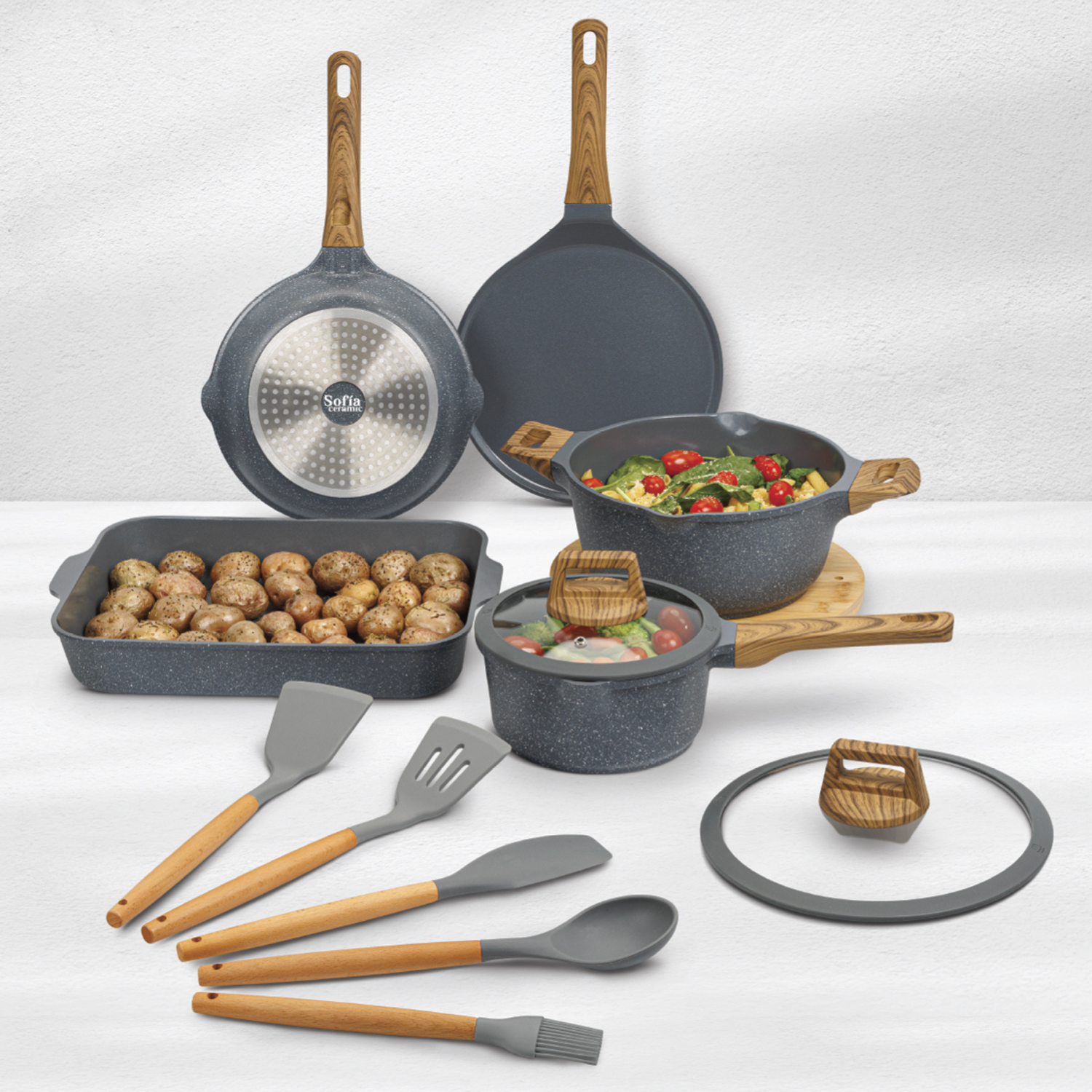 Foto 5 pulgar | Combo Batería De Cocina Sofia Ceramic + 3 Sartenes Sofia Metallic