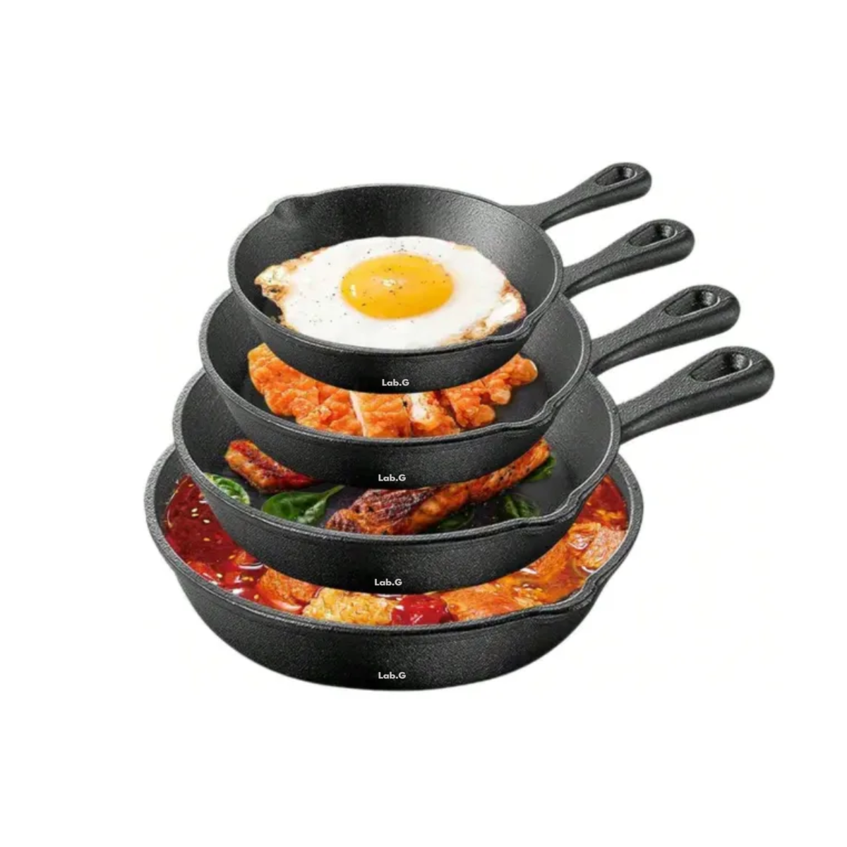 Foto 2 pulgar | 4pcs Sartenes De Hierro Fundido  Set De Sartenes Lab.g Negro