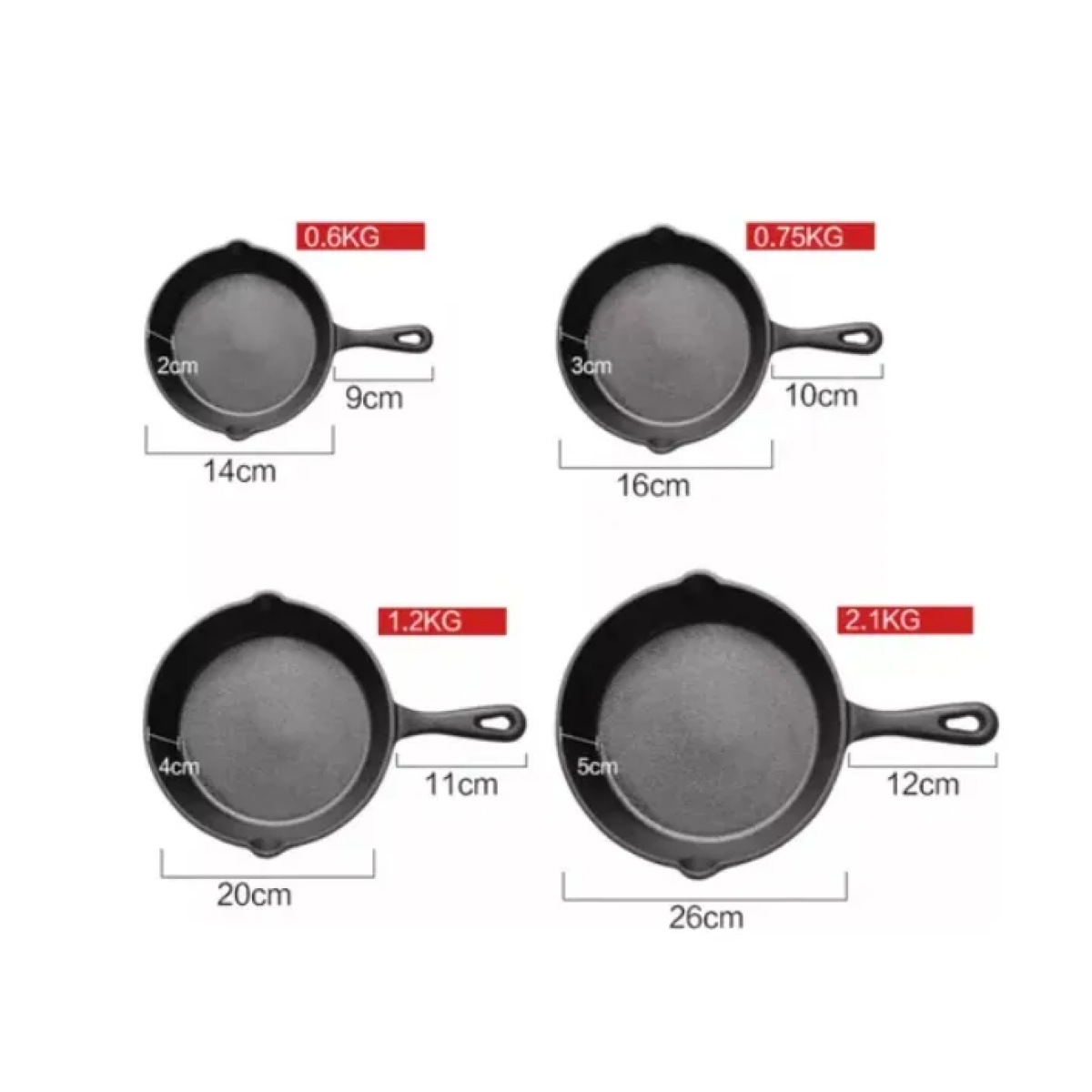 Foto 5 | 4pcs Sartenes De Hierro Fundido  Set De Sartenes Lab.g Negro