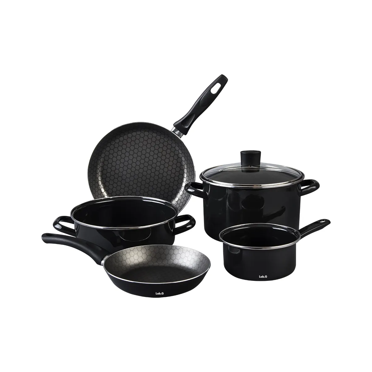 Foto 1 | Bateria De Cocina De Aluminio Con Antiadherente 6 Piezas  Con Tapa De Vidrio Lab.g Negro