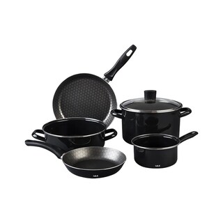 Foto 1 | Bateria De Cocina De Aluminio Con Antiadherente 6 Piezas Con Tapa De Vidrio Lab.g Negro