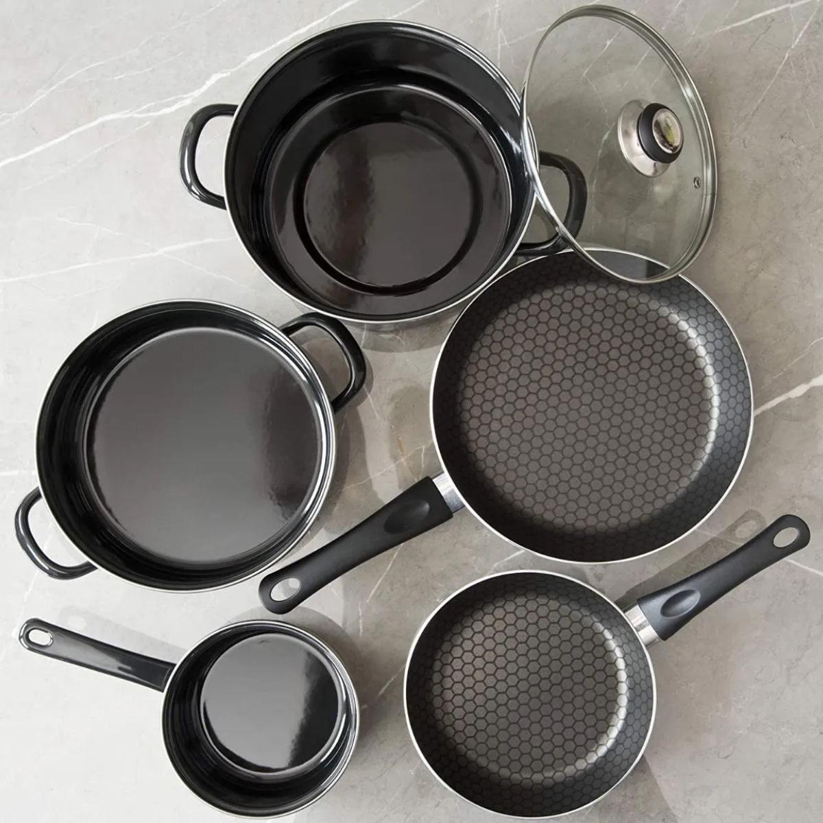Foto 5 | Bateria De Cocina De Aluminio Con Antiadherente 6 Piezas  Con Tapa De Vidrio Lab.g Negro