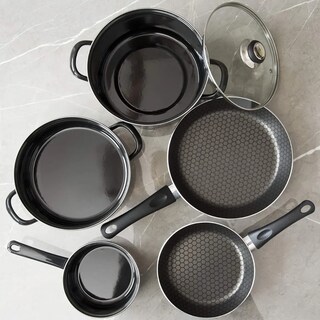 Foto 5 | Bateria De Cocina De Aluminio Con Antiadherente 6 Piezas Con Tapa De Vidrio Lab.g Negro