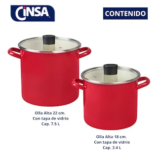 Foto 2 | Juego De 2 Ollas Altas Con Tapa De Vidrio Cinsa Color Rojo Bicolor