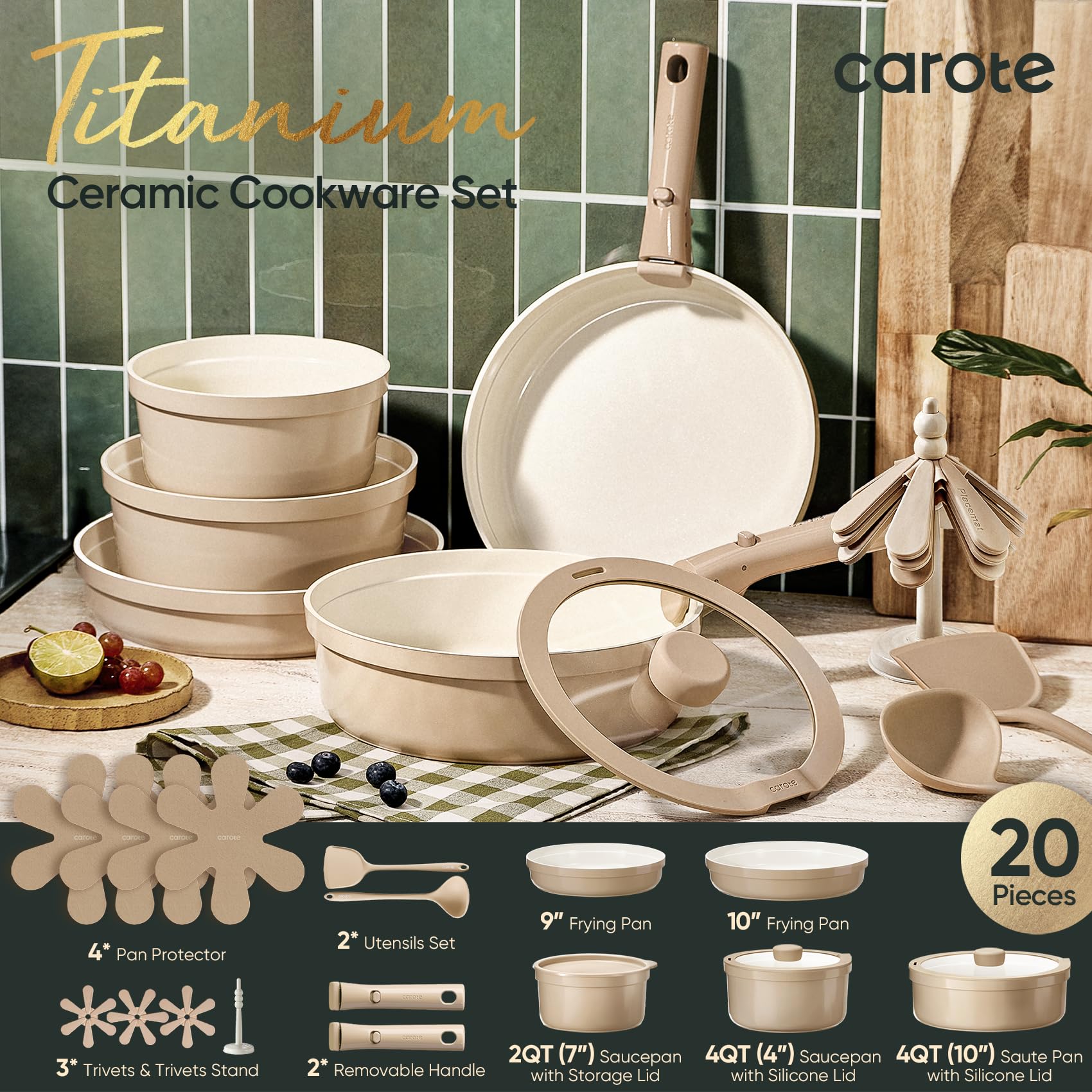 Foto 2 | Juego De Utensilios De Cocina Carote Ceramic Titanium Antiadherente 20 Piezas - Venta Internacional.