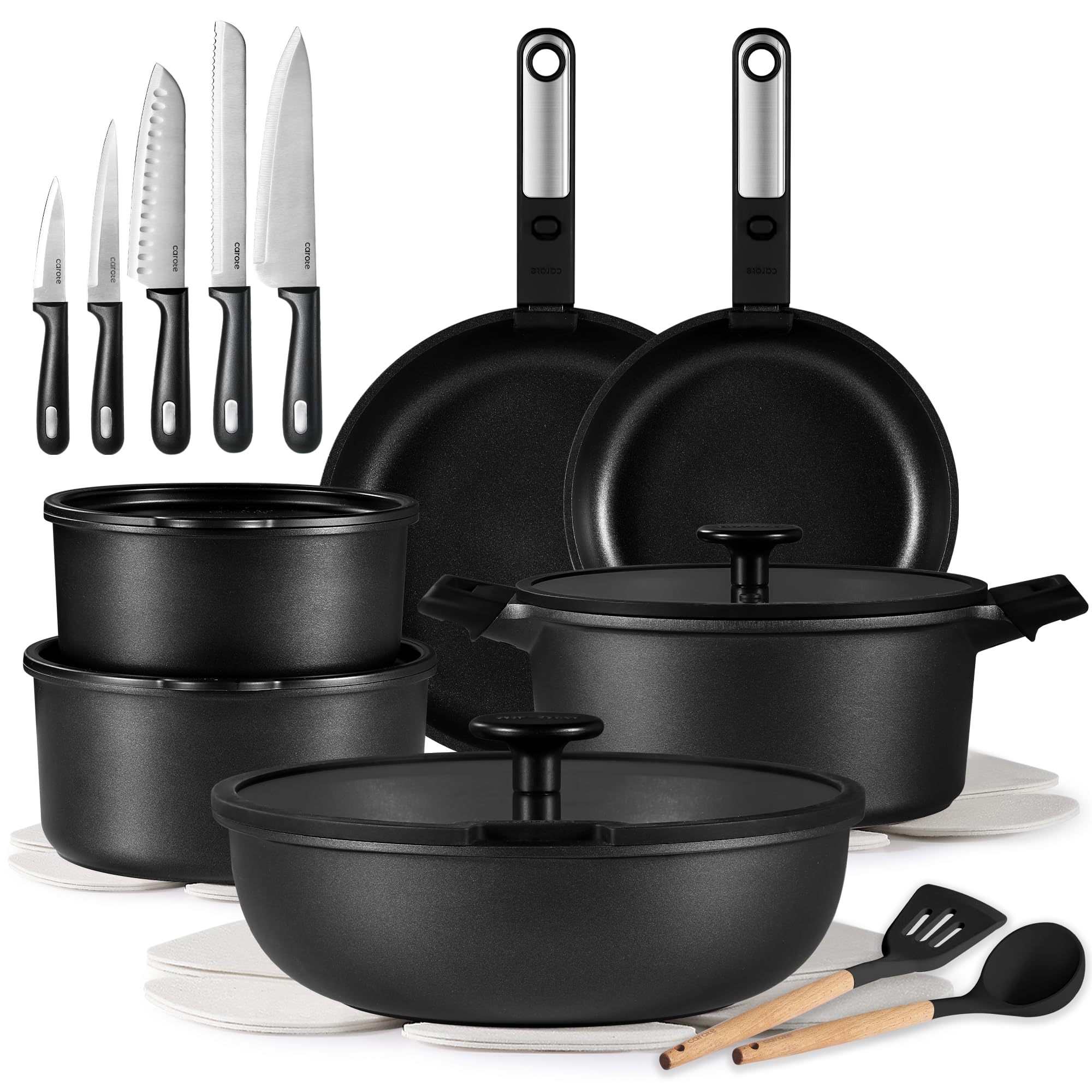 Foto 2 pulgar | Juego De Utensilios De Cocina Carote Antiadherentes 25 Piezas Con Juego De Cuchillos Jet Black - Venta Internacional.