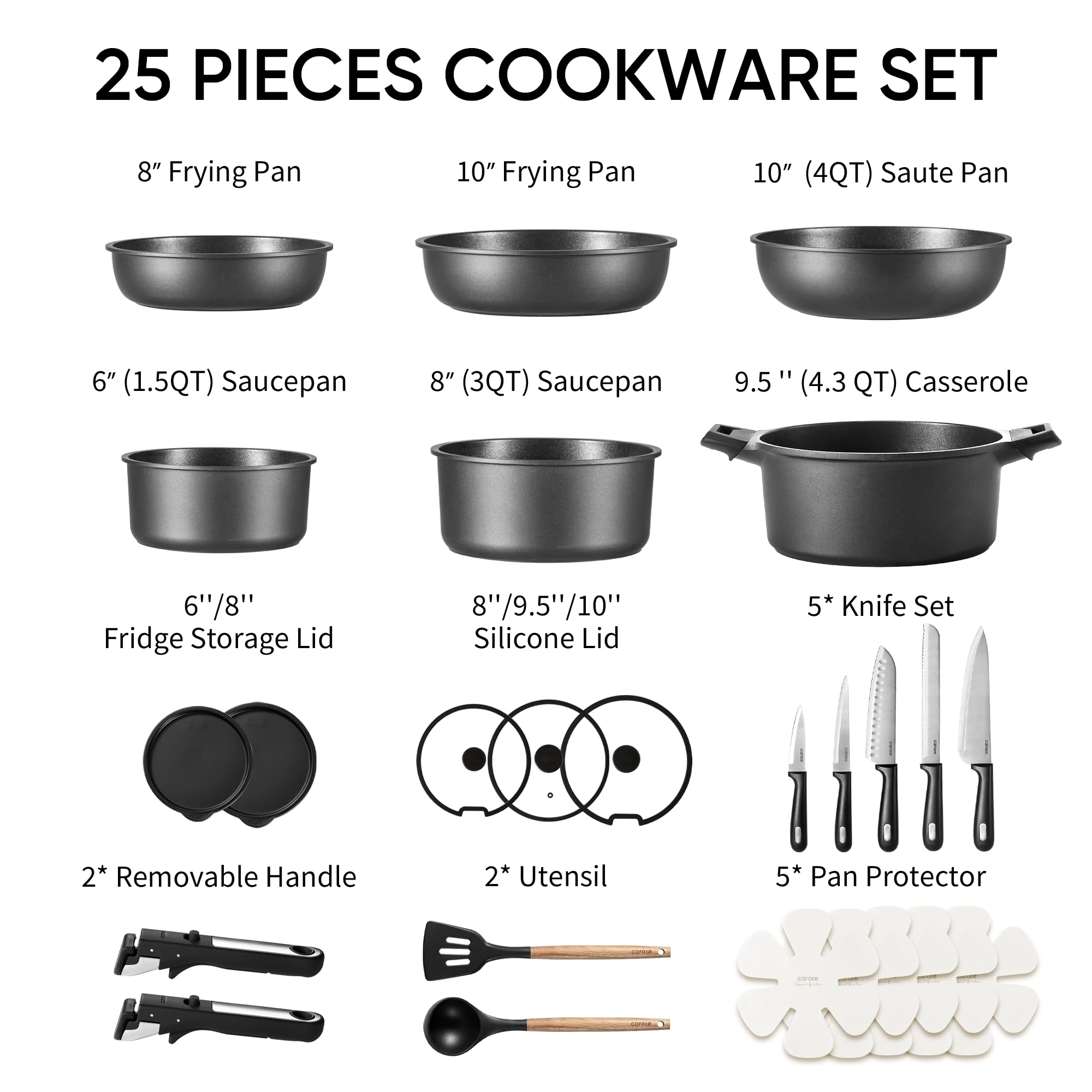Foto 3 pulgar | Juego De Utensilios De Cocina Carote Antiadherentes 25 Piezas Con Juego De Cuchillos Jet Black - Venta Internacional.