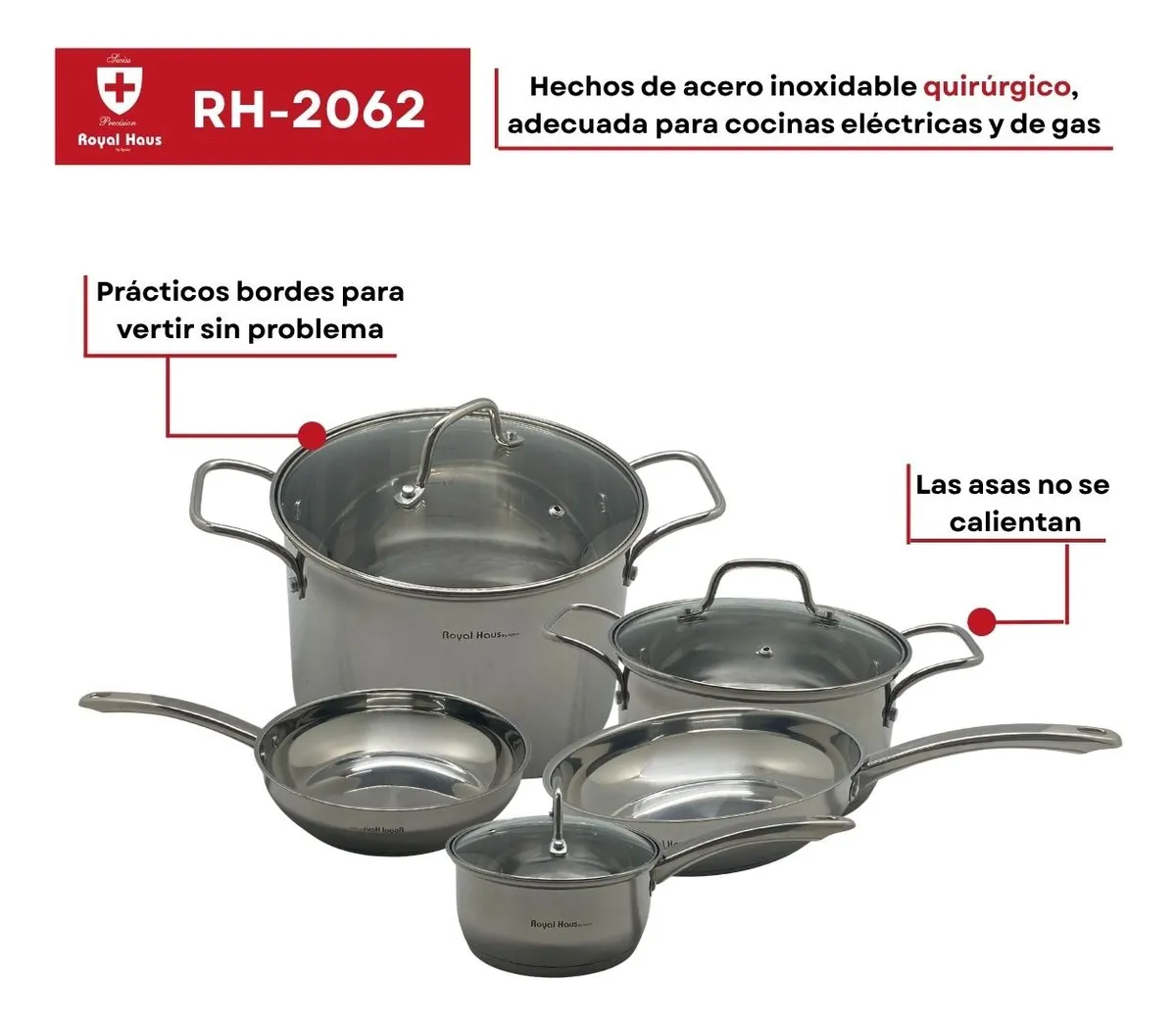 Foto 3 pulgar | Batería De Cocina Royal Haus Acero Inox Quirúrgico 8 Pzs Plateado