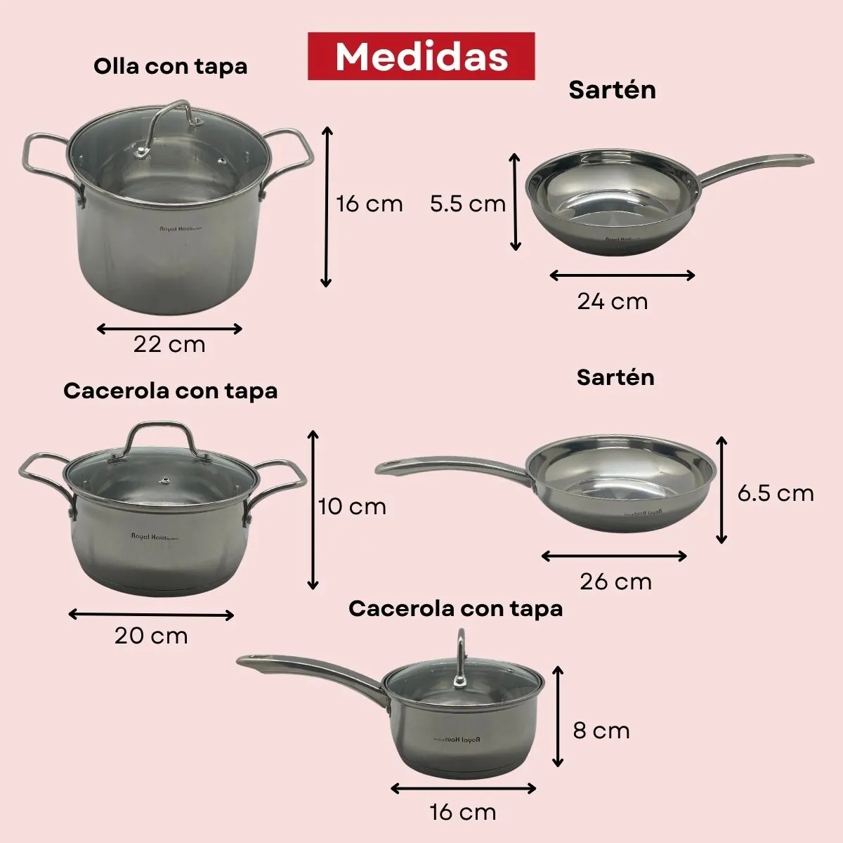 Foto 4 pulgar | Batería De Cocina Royal Haus Acero Inox Quirúrgico 8 Pzs Plateado