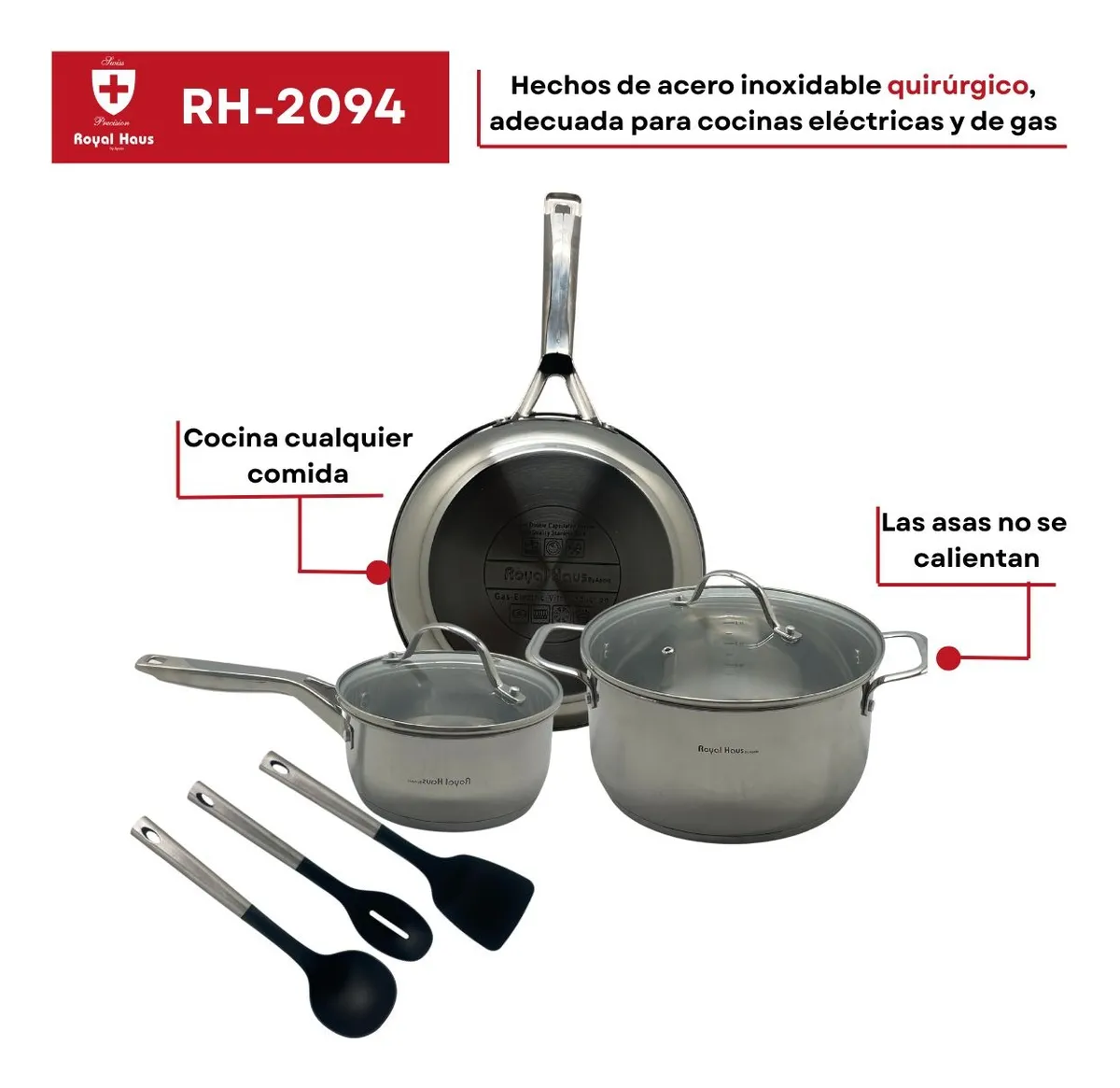 Foto 3 pulgar | Batería Cocina Royal Haus Acero Inox Quirúrgico 8pzs C/utls Plateado