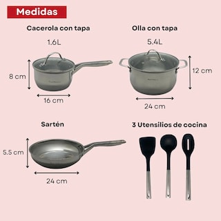 Foto 3 | Batería Cocina Royal Haus Acero Inox Quirúrgico 8pzs C/utls Plateado
