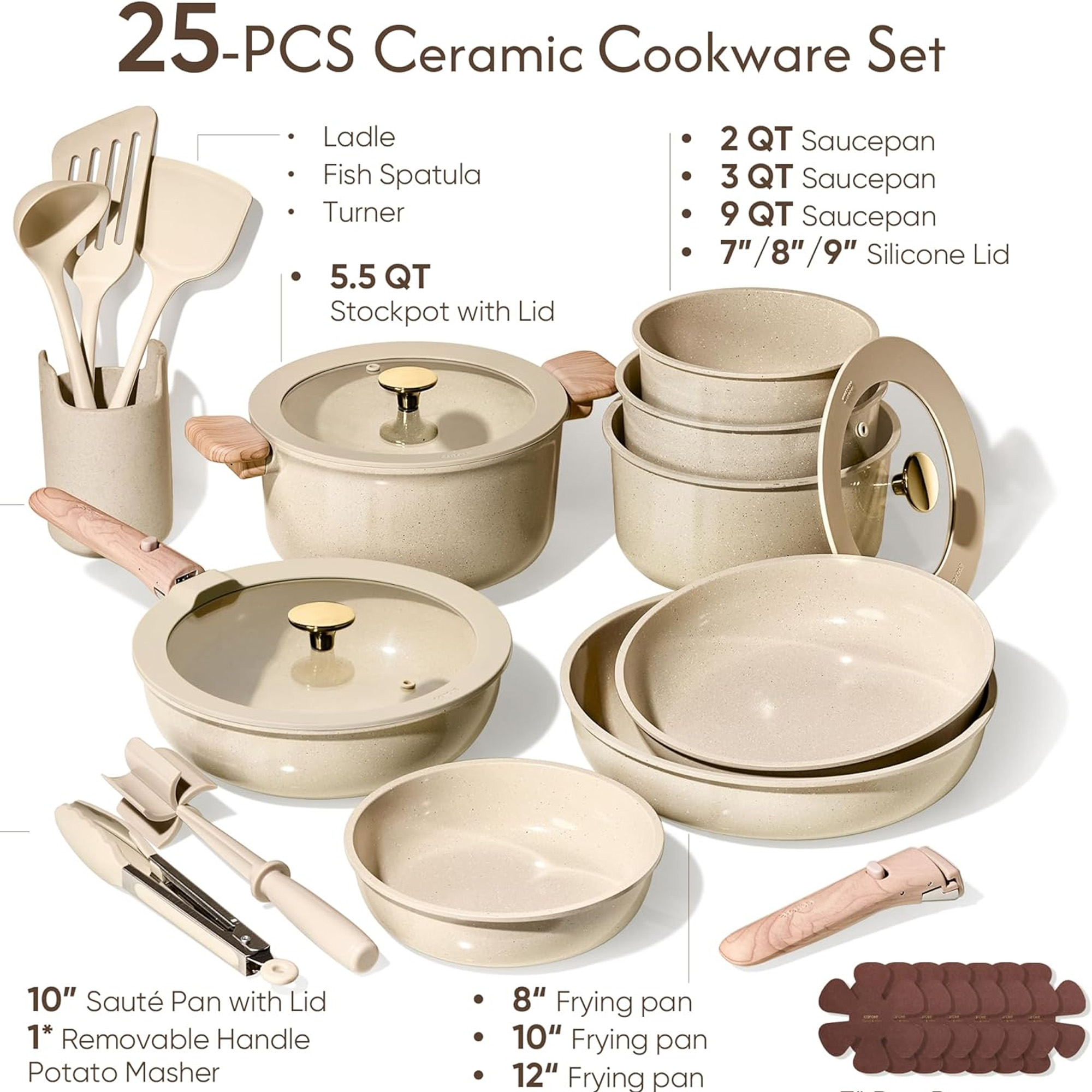 Foto 3 pulgar | Set Ollar Carote 25 Pzas Cerámica Antiadherente Color Beige