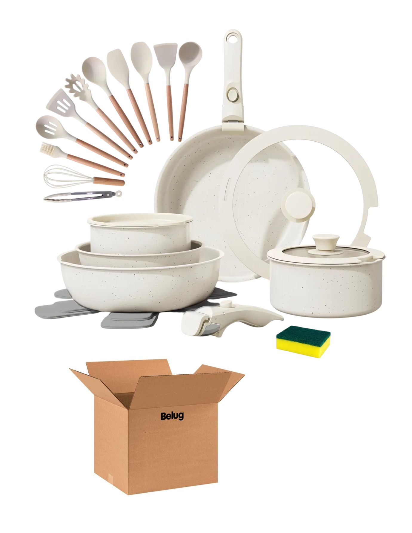Foto 2 pulgar | Batería De Cocina Sartén Antiadherente Juego Ollas 25 Piezas Beige