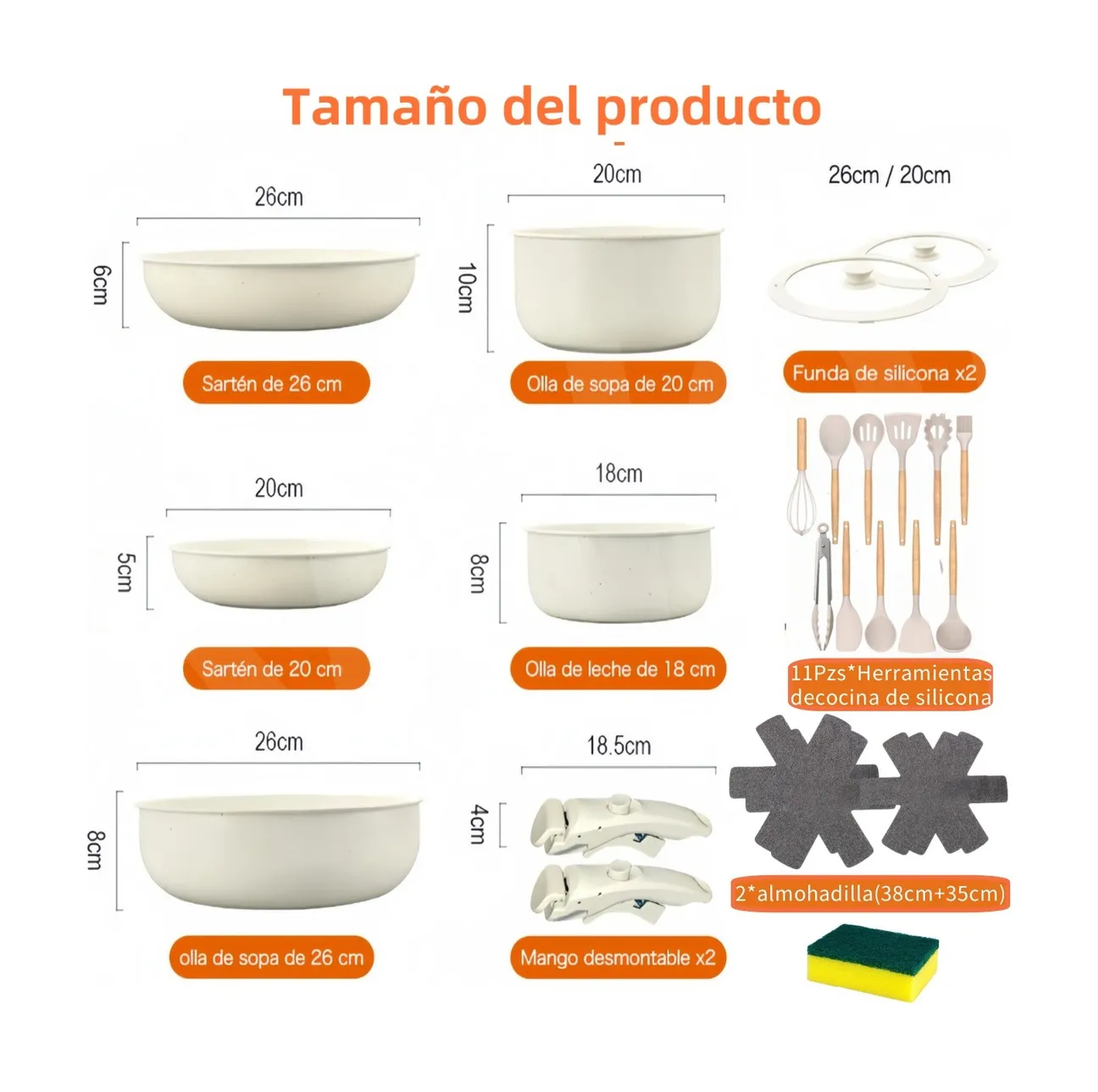 Foto 3 pulgar | Batería De Cocina Sartén Antiadherente Juego Ollas 25 Piezas Beige