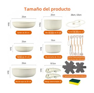 Foto 2 | Batería De Cocina Sartén Antiadherente Juego Ollas 25 Piezas Beige