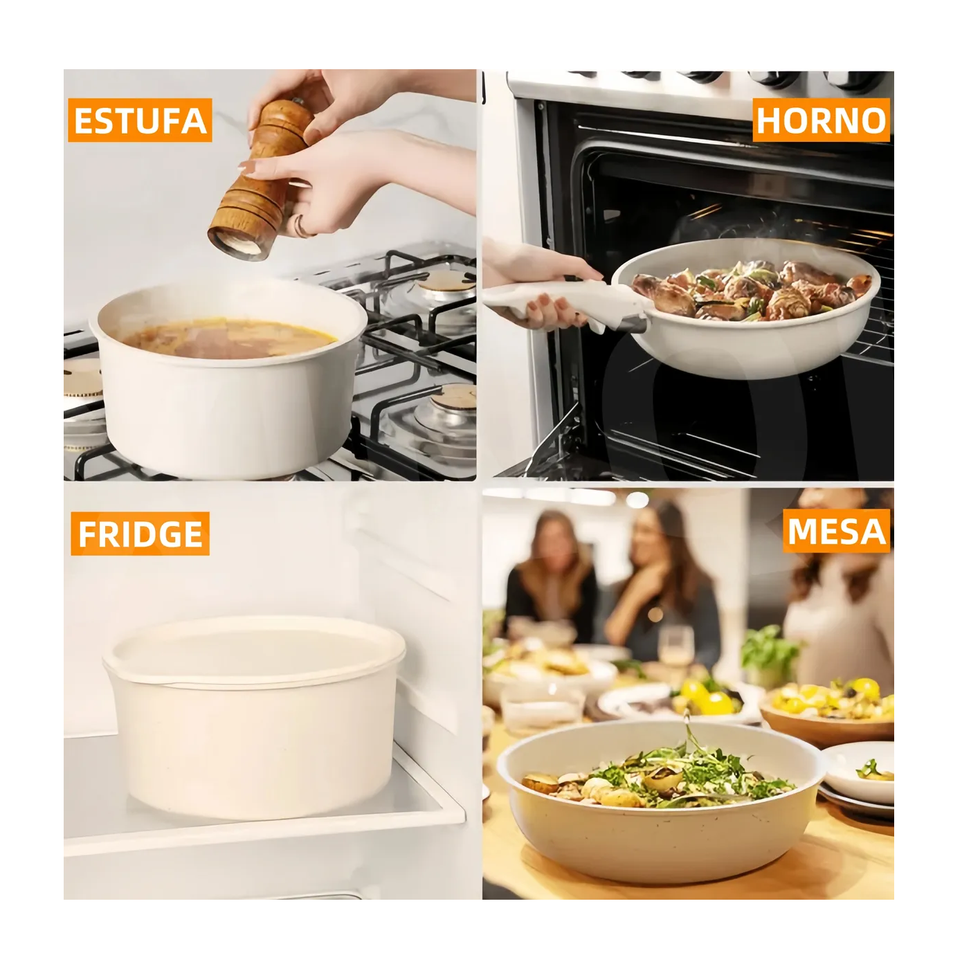 Foto 4 pulgar | Batería De Cocina Sartén Antiadherente Juego Ollas 25 Piezas Beige