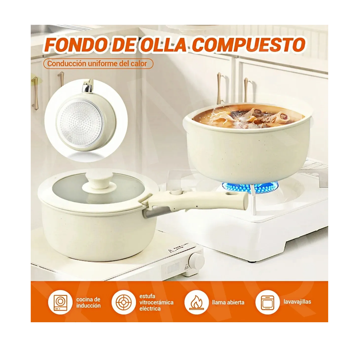 Foto 5 pulgar | Batería De Cocina Sartén Antiadherente Juego Ollas 25 Piezas Beige